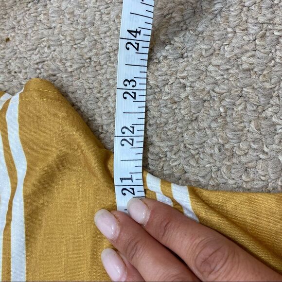 Striped Mustard Button Back Short Sleeved Blouse - Picture 7 of 9